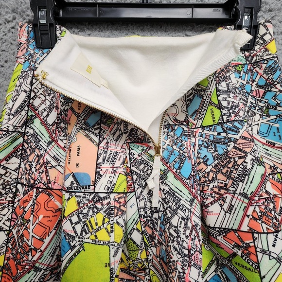 Anthropologie Maeve Mini Skirt‎ Womens 4 Neoprene Carte Paris Map Pleated Flare - Picture 8 of 12